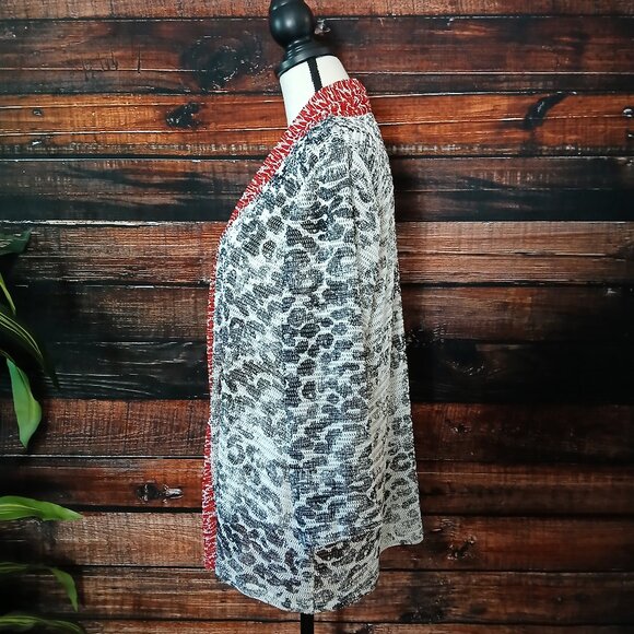 Chicos Easywear Top Size 2 US L Loose Weave Crinkle Cardigan Abstract 3/4 Sleeve - Picture 5 of 10